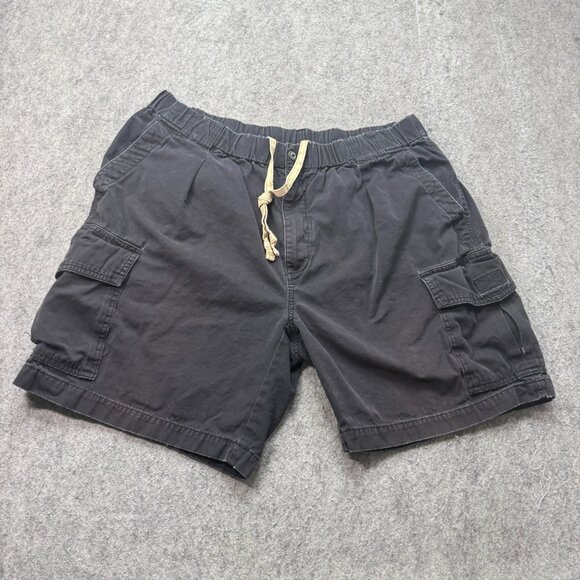 Tommy Cargo Shorts Men L Black Elastic Patio Drawstring Relax Twill 8" - Picture 1 of 16